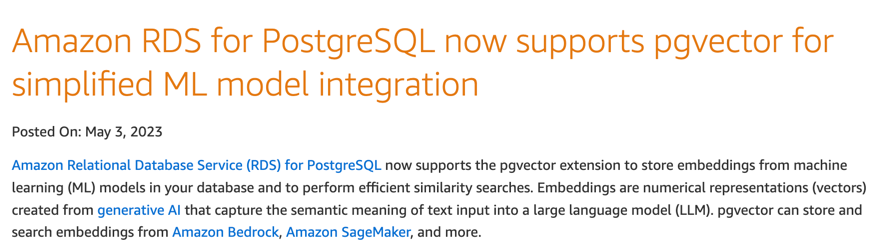 Amazon RDS support pgVector